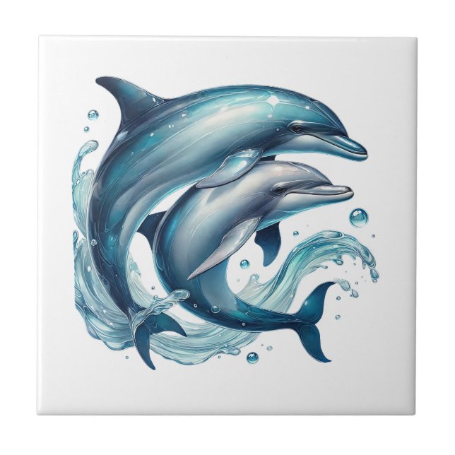 Azulejo Amantes delfines de playa lindos  (Frente)