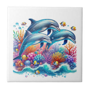 Azulejo Amantes delfines de playa lindos 
