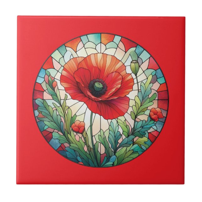 Azulejo Amapola de Vidrio Emplomado (Frente)