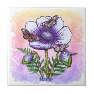 Azulejo Amapola morada Butterfly 