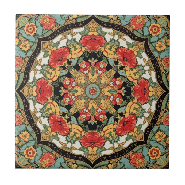 Azulejo Amapolas de William Morris Patrón Art Nouveau Flor (Frente)