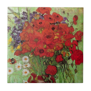 Azulejo Amapolas rojas y margaritas por Vincent van Gogh