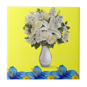 Azulejo Amarillo azul de la flor blanca de mosaico