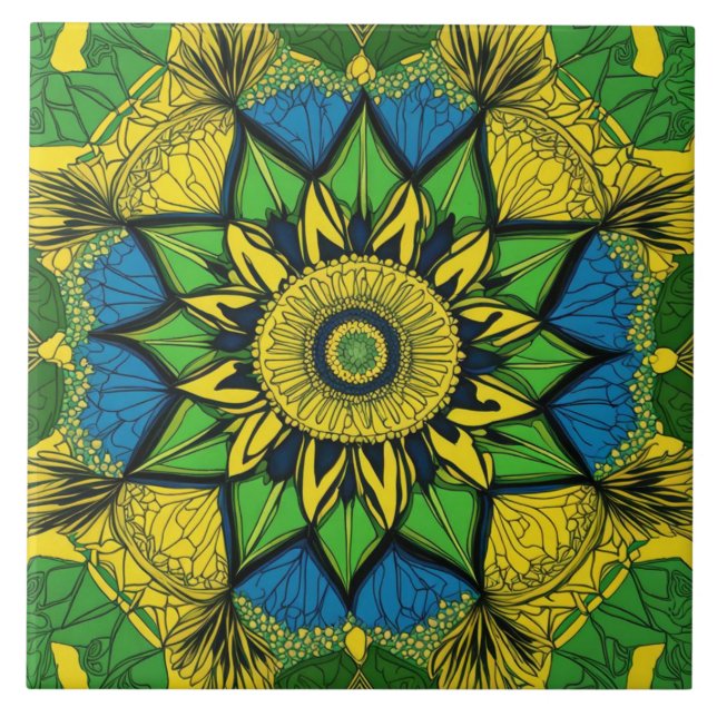 Azulejo Amarillo bohemio, verde, azul (Frente)
