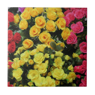 Azulejo amarillo, Chic, vintage, rojo, rosa, rosas, flores