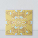 Azulejo Amarillo Damasco Ornate Elegante Vintage Estético<br><div class="desc">Bonito y elegante diseño de baldosas de color amarillo,  naranja,  blanco y azul.</div>