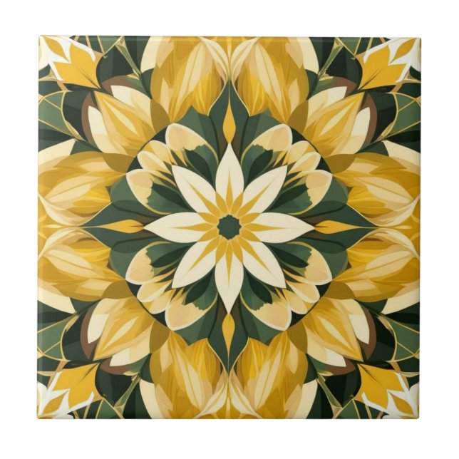 Azulejo Amarillo de mantequilla, flor verde (Frente)
