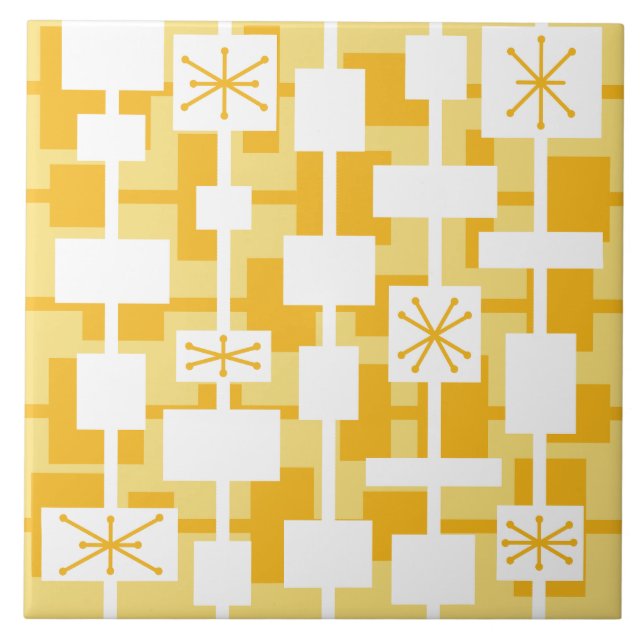 Azulejo Amarillo geométrico moderno de mediados de siglo (Frente)