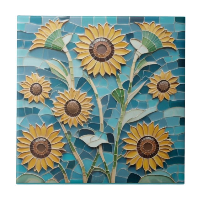 Azulejo Amarillo girasol Faux Mosaic Aqua Blue (Frente)
