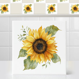 Azulejo Amarillo Girasol Flor de Tournesol Descolorida en