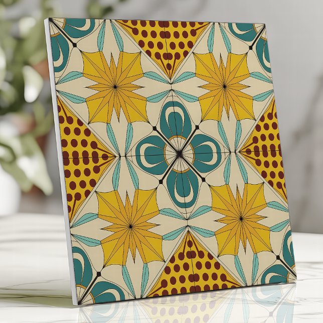 Azulejo Amarillo Intenso y Geométrico Retro Teal (Subido por el creador)