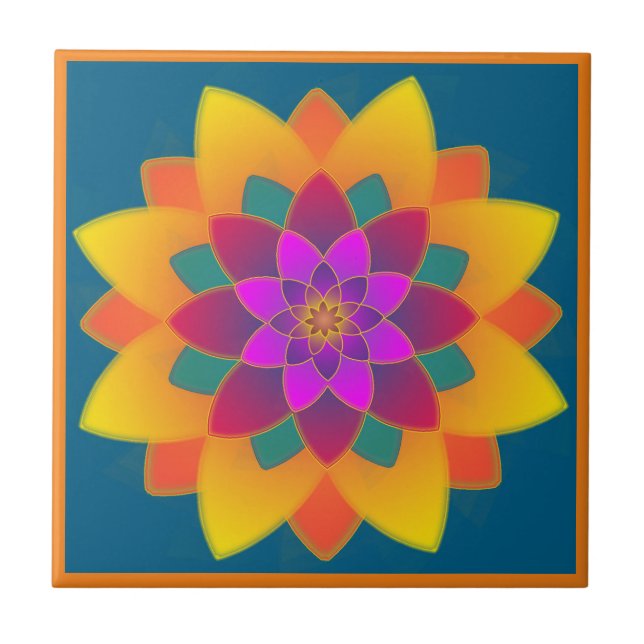 Azulejo Amarillo mexicano vintage, rojo, mosaico cerámico  (Frente)