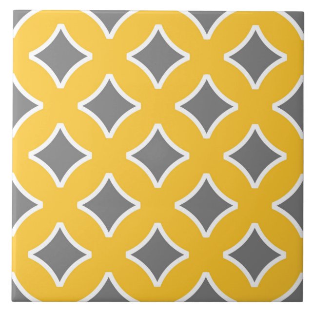 Azulejo Amarillo mostaza, blanco, gris, moderno, ornamenta (Frente)