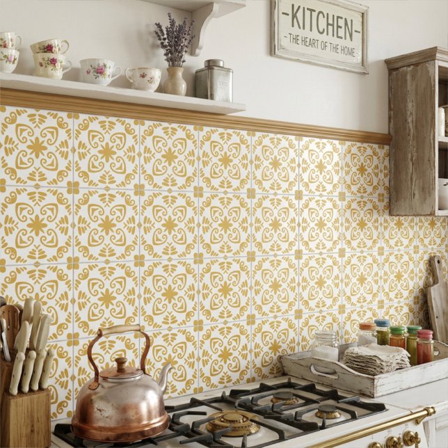 Azulejo Amarillo mostaza mediterráneo rústico blanco (Subido por el creador)