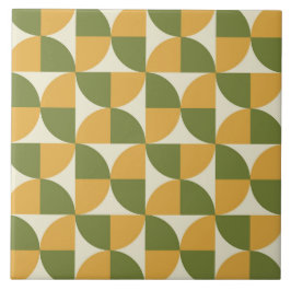Azulejo Amarillo Mostaza Verde de Mitad de Siglo Semi Círc