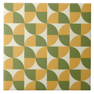 Azulejo Amarillo Mostaza Verde de Mitad de Siglo Semi Círc