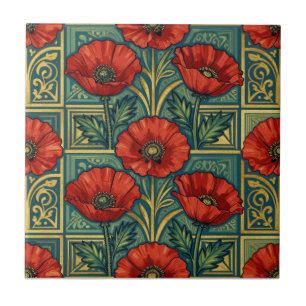 Azulejo Amarillo Rojo de las amapolas de William Morris ge