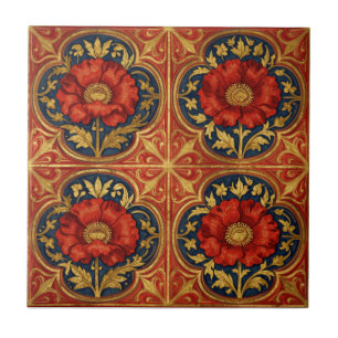 Azulejo Amarillo Rojo de William Morris Amapolas Floral ge