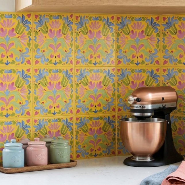 Azulejo Amarillo soleado y floral azul (Subido por el creador)