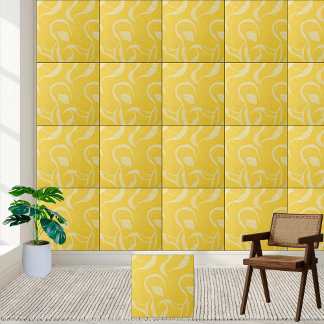 Azulejo Amarillo Sunny Abstracto Patrón Swirl Tile Cerámic