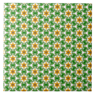 Azulejo Amarillo Verde Moderno Floral Geométrico Abstracto
