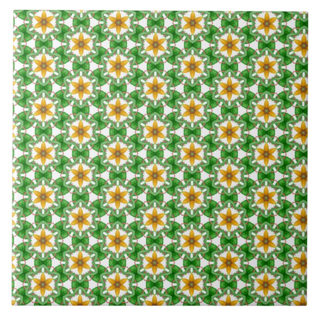 Azulejo Amarillo Verde Moderno Floral Geométrico Abstracto (Frente)