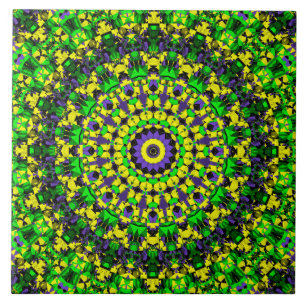 Azulejo Amarillo, verde, morado Mandala