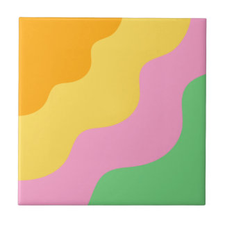 Azulejo Amarillo Verde Rosa Rayas Onduladas Moderno Chic