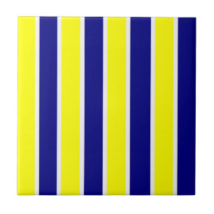 Azulejo Amarillo y Blanco con Franja Azul Cuadrado