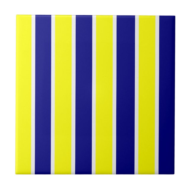 Azulejo Amarillo y Blanco con Franja Azul Cuadrado (Frente)