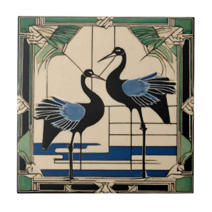 Azulejo Amas dos grullas Arte Verde Deco Art Nouveau