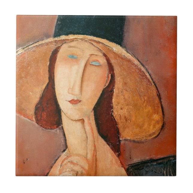 Azulejo Amedeo Modigliani - Jeanne Hebuterne en gran Gorra (Frente)