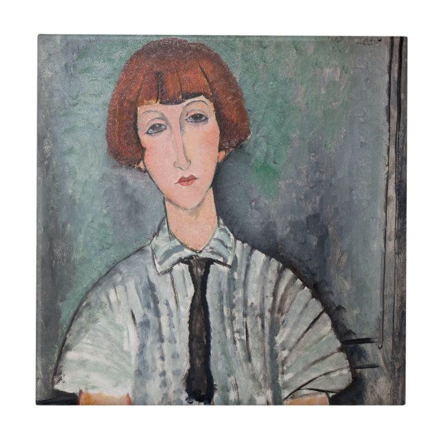 Azulejo Amedeo Modigliani - joven Chica en una casa a raya (Frente)