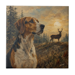 Azulejo American Foxhound con ciervo de cola blanca