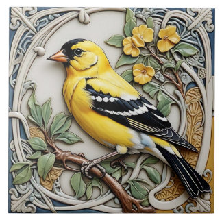 Azulejo American Goldfinch - mosaico cerámico Art Nouveau