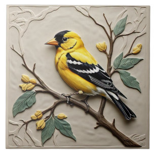 Azulejo American Goldfinch - mosaico cerámico Art Nouveau