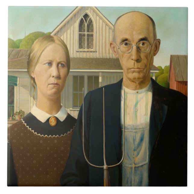 Azulejo American Gothic, 1930 por Grant Wood (Frente)