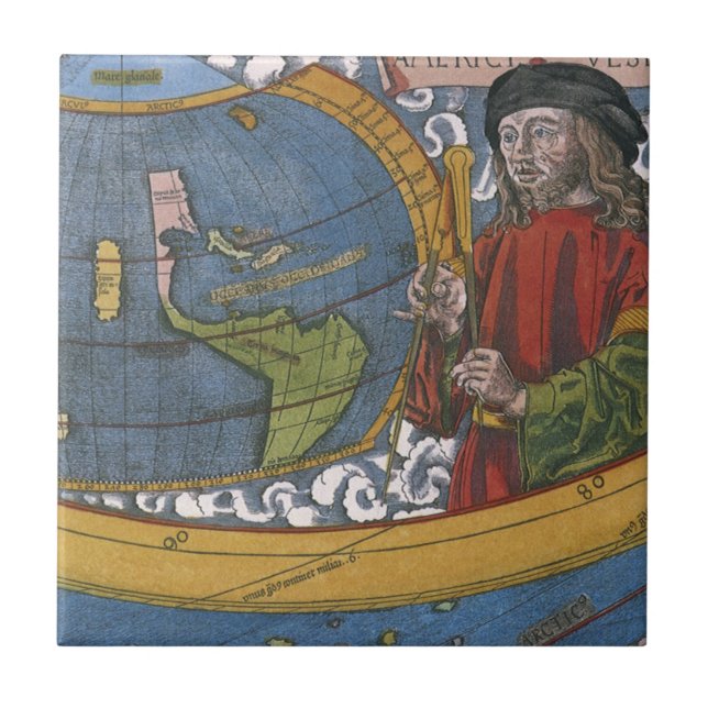 Azulejo Amerigo Vespucci Explorador en un Mapa de las Amér (Frente)