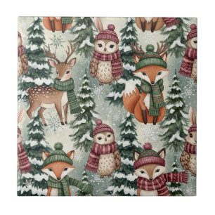 Azulejo Amigos del Bosque Invernal – Animales Adorables