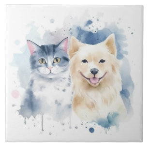 Azulejo Amigos para Siempre - Arte en Acuarela de Perro y