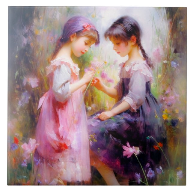 Azulejo Amigos y flores (Frente)