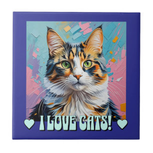 Azulejo ¡Amo a los Gatos!