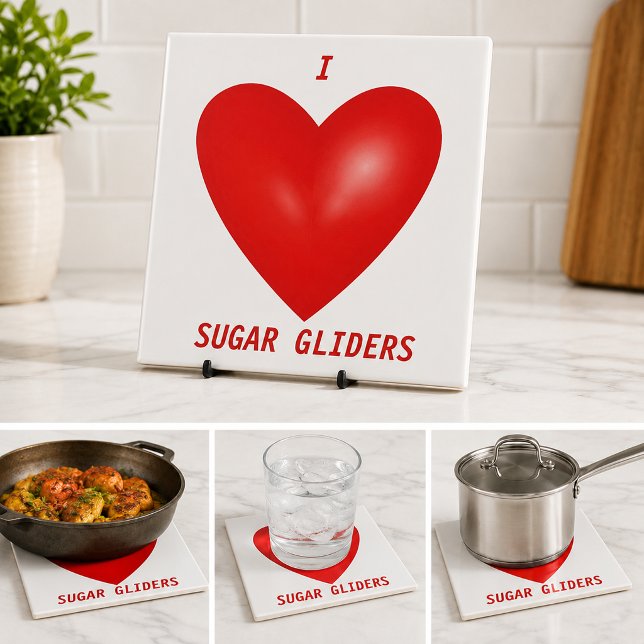Azulejo Amo a los Sugar Gliders Corazón Rojo Amante de las (I Love Sugar Gliders Red Heart Pet Lover Ceramic Tile)