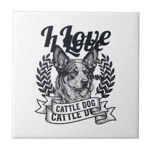 Azulejo Amo a mi perro de ganado Diseño de grabado vintage