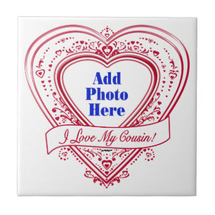 Azulejo ¡Amo A Mi Primo! Corazones rojos de foto