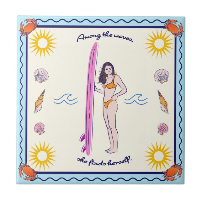 Azulejo "Among the waves, she finds herself." (Frente)