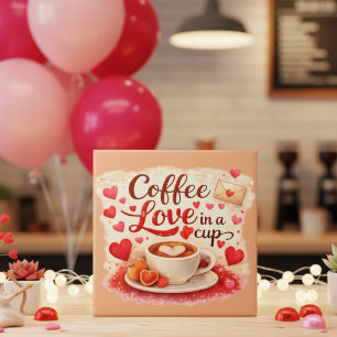 Azulejo Amor de Café en una Taza San Valentín Marrón Suave