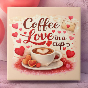 Azulejo Amor de Café en una Taza San Valentín Rosa Suave