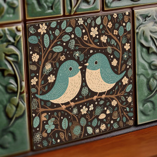 Azulejo Amor de los pájaros Vintage Marrón oscuro Art Nouv