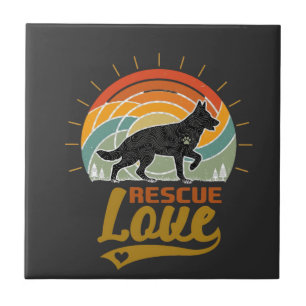 Azulejo Amor de rescate Perro Retro Atardecer Árboles